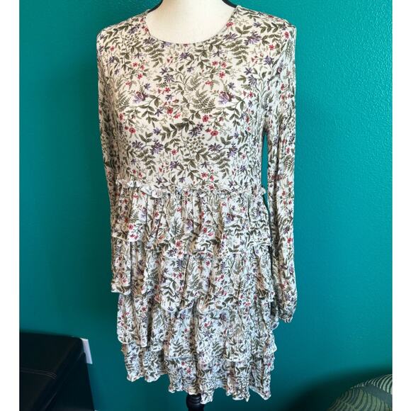 Urban Outfitters Cream Botanical Floral Tiered Dress Women's Small - Picture 3 of 11